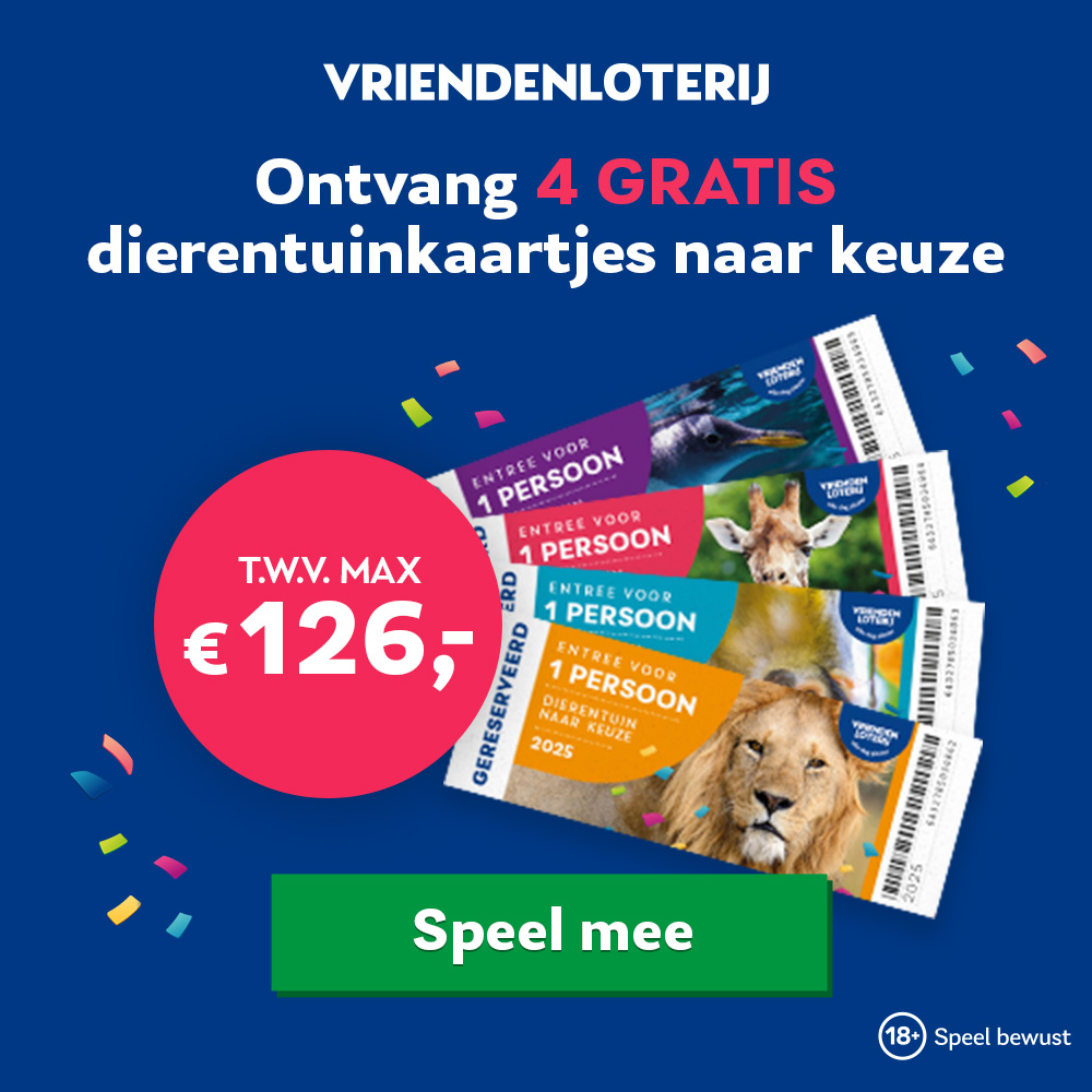Gratis 4x VriendenLoterij dierentuinkaartjes t.w.v. € 126